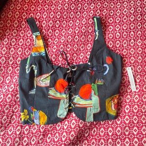 Lisa Says Gah Cropped Corset Print Top